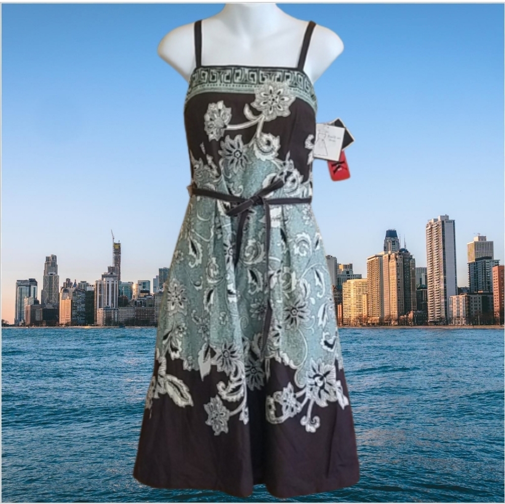 NWT R&K Originals Womens Teal/Brown Paisley Sun Dress Size 12 Lined Beachy